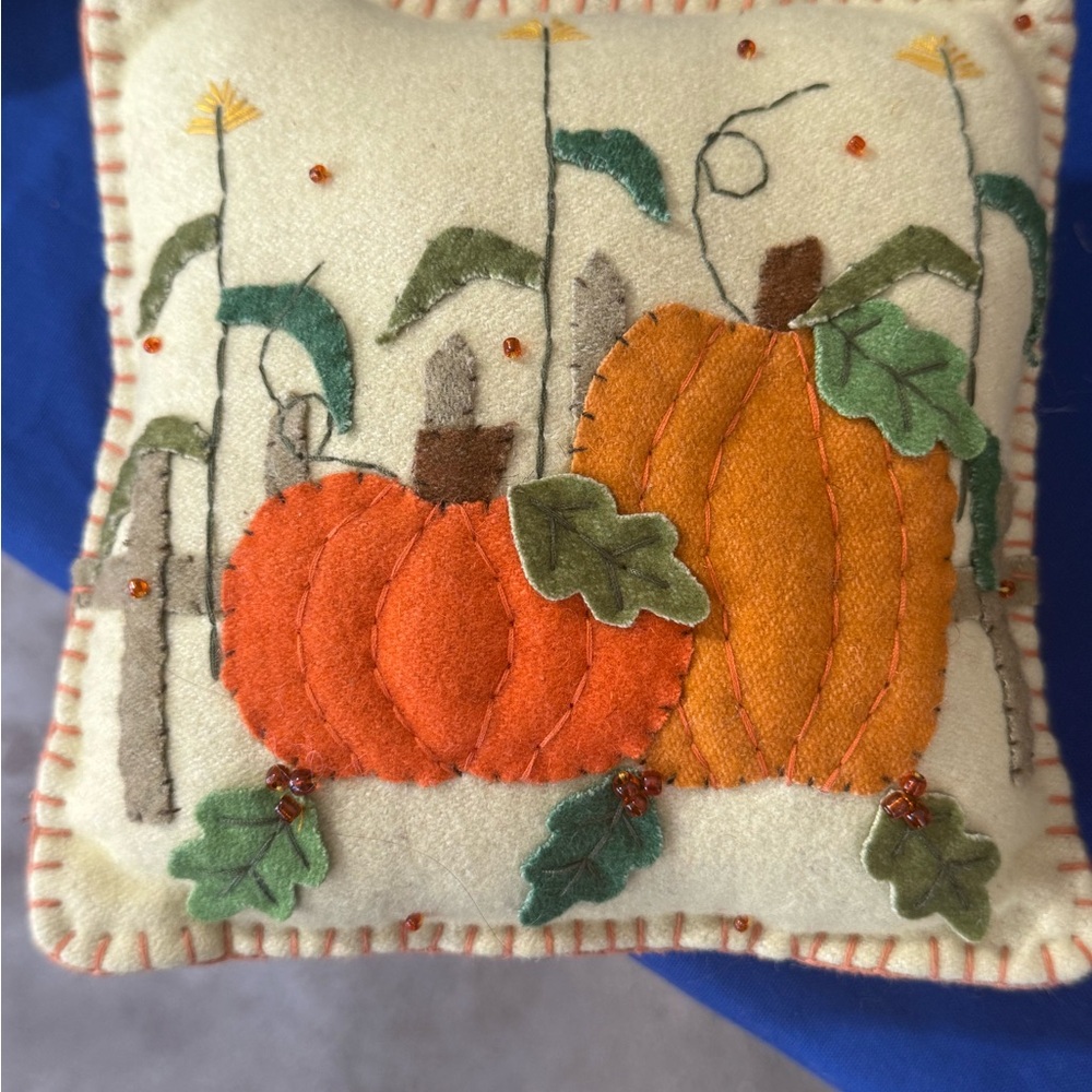 Autumn Pumpkin Appliqué Decorative Pillow - Orange & Cream